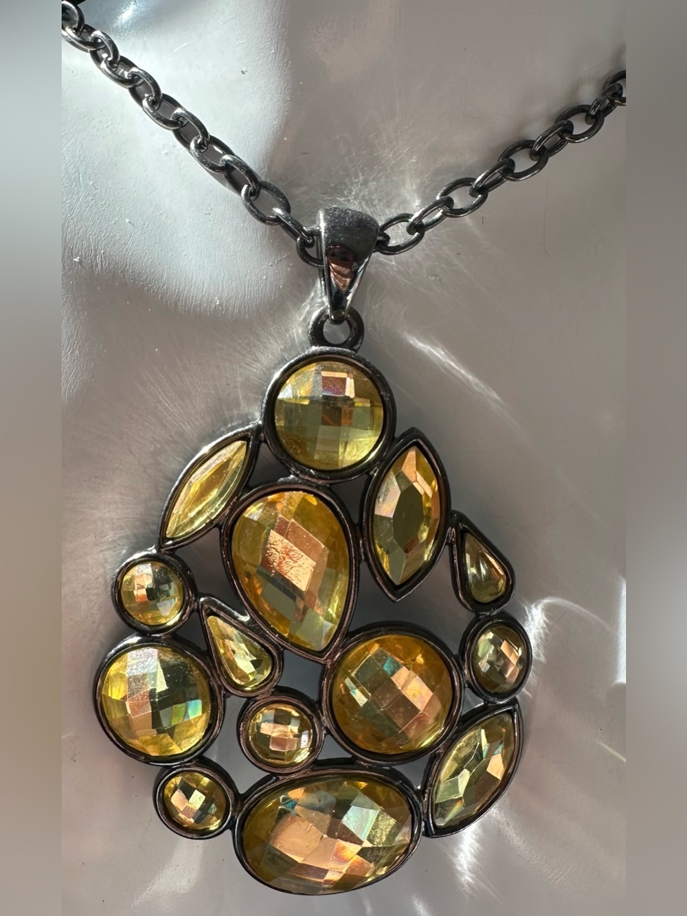 Yellow Crystal Teardrop Statement Pendant Necklace